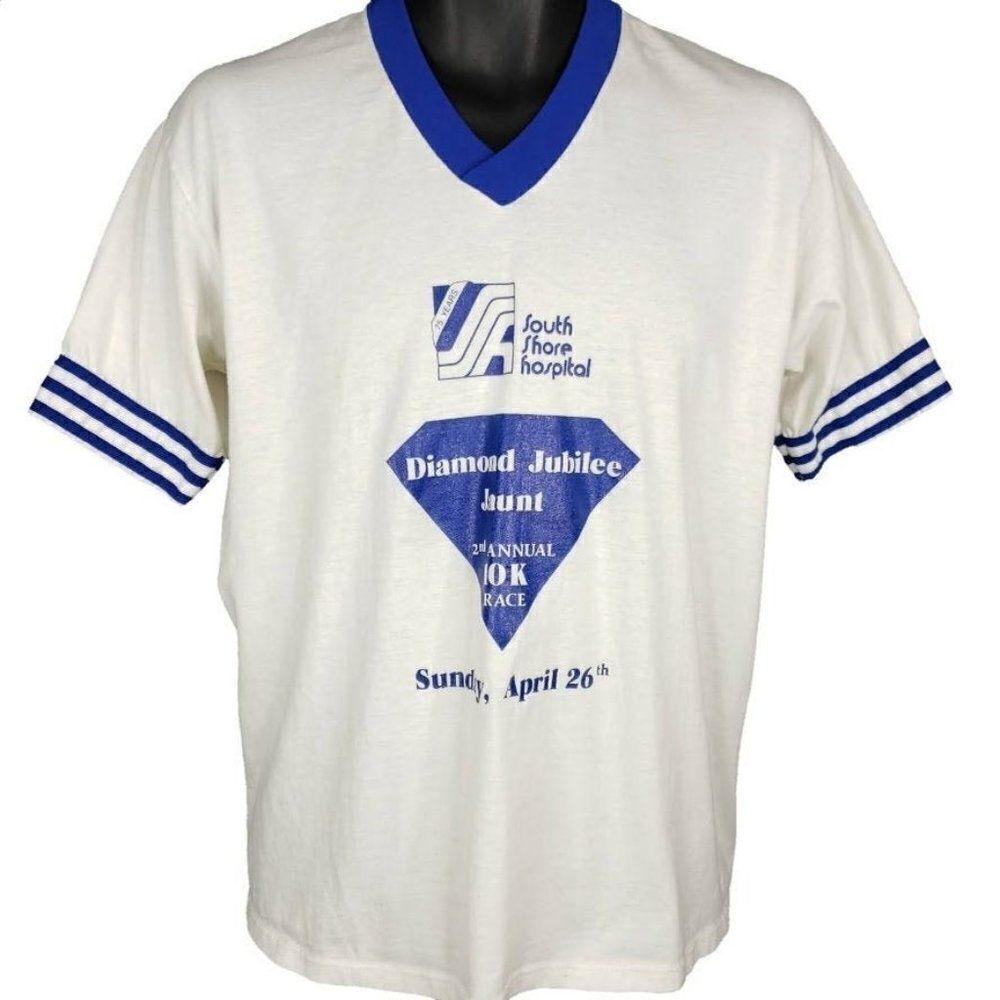 Diamond Jubilee Jaunt 10K T Shirt Vintage 80s South Shore Hospital 50/50